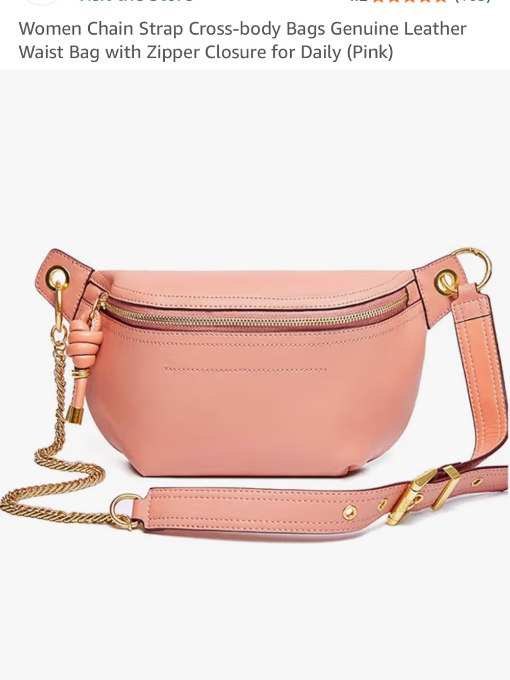 Women Chain Strap Cross-body Bags Genuine Leather Waist Bag with Zipper Closure